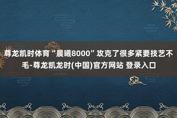 尊龙凯时体育“晨曦8000”攻克了很多紧要技艺不毛-尊龙凯龙时(中国)官方网站 登录入口